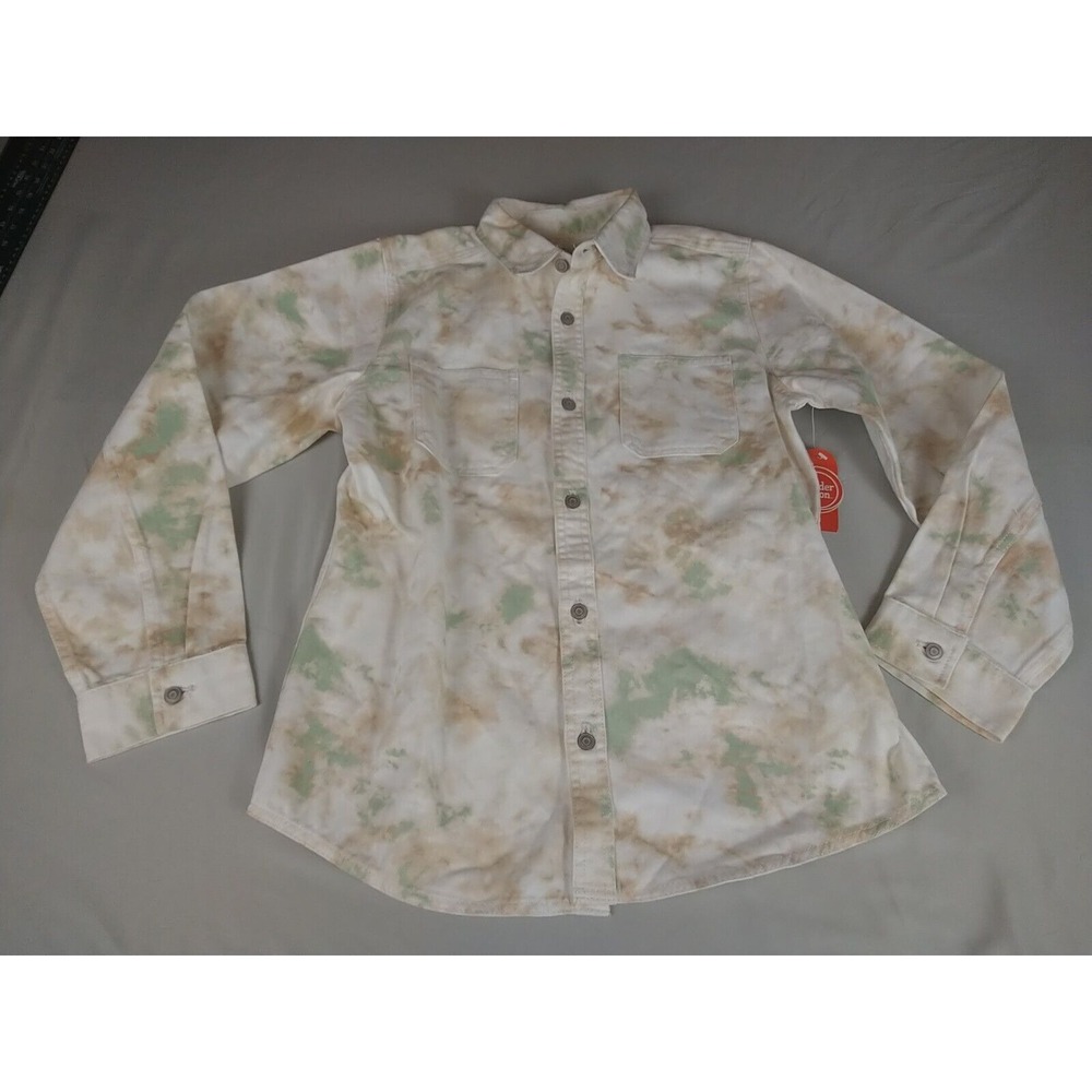 Wonder Nation Tie Dye Denim Jacket Ladies XXL (18) Creme Long Sleeve Buttons